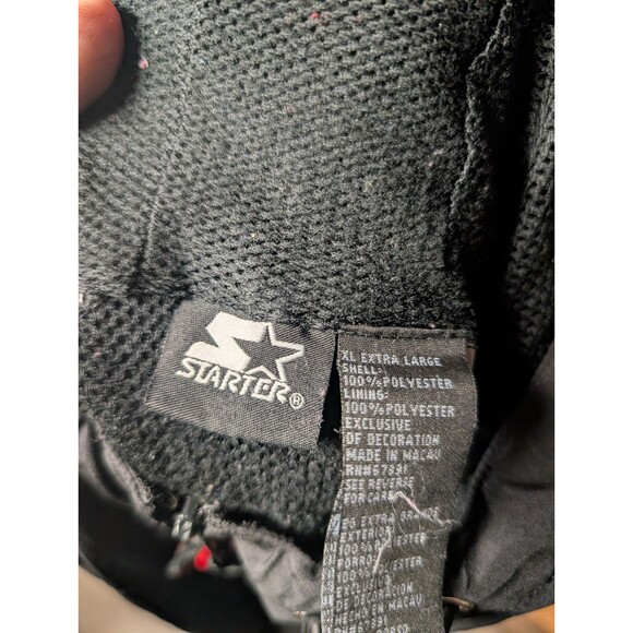 Vintage 90s Starter Jacket Size XL Windbreaker Full Zip Hooded Black Gray Red - Picture 3 of 3